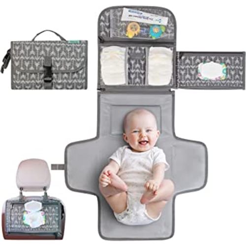 Kopi Baby Portable Diaper Changing Pad - Baby Changing Pad & Diaper Changer Travel Bag, Smart Design Baby Changing Mat, Portable Changing Pad for Baby - Baby Changing Station, Infant Gift - Grey Arrow