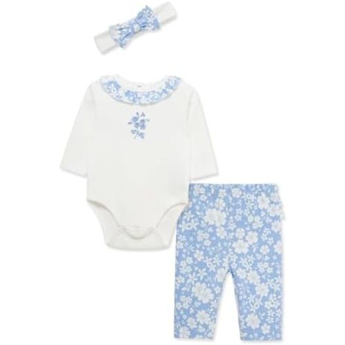 Little Me Baby Girls' 3-Pc 100% Cotton, Bodysuit, Matching Headband and Pant Set, 3 Months to 24 Months
