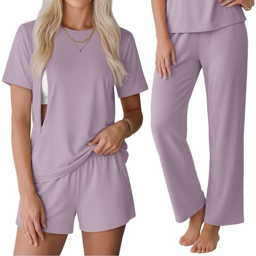 3 Piece Maternity Nursing Pajamas Set Postpartum Breastfeeding Zipper Short Sleeves Shirts Pregnancy Shorts & Pants