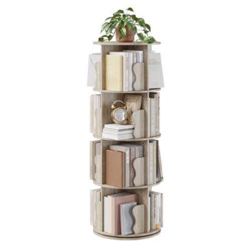 4 Tier Rotating Bookshelf Tower, Spinning Corner Bookshelf for Small Spaces, Revolving 360° Bookcase Storage Rack Tower,Vertical Rotate Turning