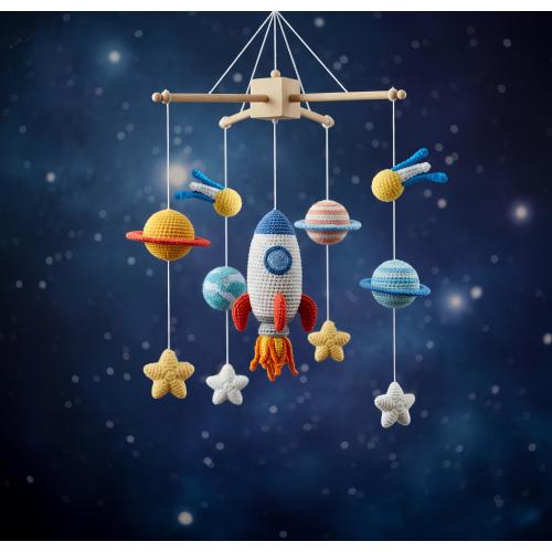 Personalized Crochet Baby Mobile, Solar System Mobile Nursery Outer Space Mobile Crib,  Astronaut  Nursery Decor, Newborn Gift