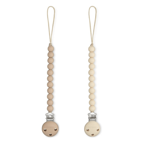 Comfy Cubs Pacifier Clips 2 Pack - 100% Food Grade Silicone Baby Pacifier Clips, BPA & PVC Free - CPSIA Certified, Lightweight and Flexible Baby Gifts - Beige & Light Beige