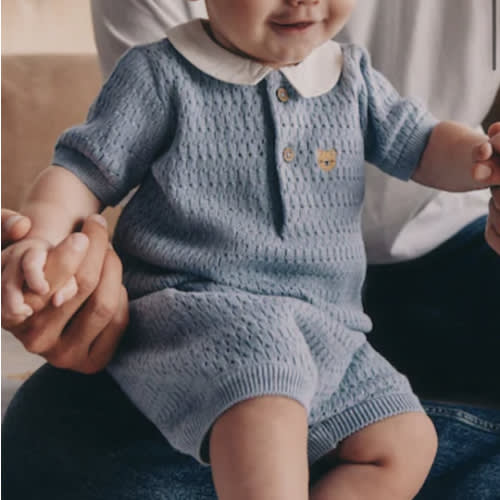 Blue Collared Knit Top and Shorts Baby Set (0mths-2yrs)