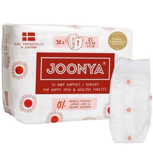 Joonya Baby Diapers, Size 1 XS (4-9 lb) - 1 Bag of 32 - Non-Toxic, Eco-Friendly, Ultra Slim, Overnight Use - Made in Denmark