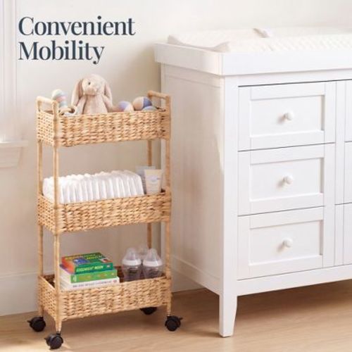 Best Choice Products 3-Tier Slim Rolling Nursery Caddy w/Wheels, Utility Cart for Storage Organization - Natural