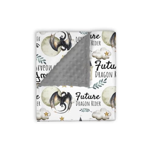 Mink Baby Boys Blankets Future Dragon Rider, Whimsical Black Castle Moon Cloud Star Double Layer Dotted Backing Receiving Swaddle, Newborn Infant Toddler Nursery Crib Bedding Shower Gift 30x40