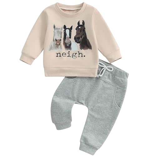 Pudcoco Toddler Baby Boys Girls Fall Clothes Farm Animal Outfit Horse Cow Chicken Sweatshirt and Jogger Pants Set