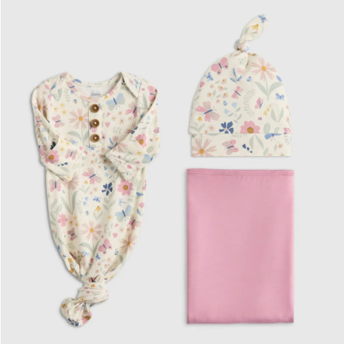 Bamboo Gown, Hat & Swaddle Set in Wildflower Dreams