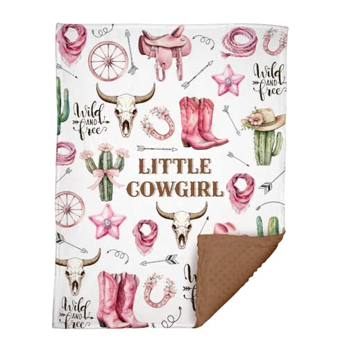 Western Baby Blanket, Cowgirl Minky Blankets for Girls, Nursery Room Decor, Soft Warm Lightweight Nursery Bed Blanket for Cowboy Newborn Toddlers Daughter