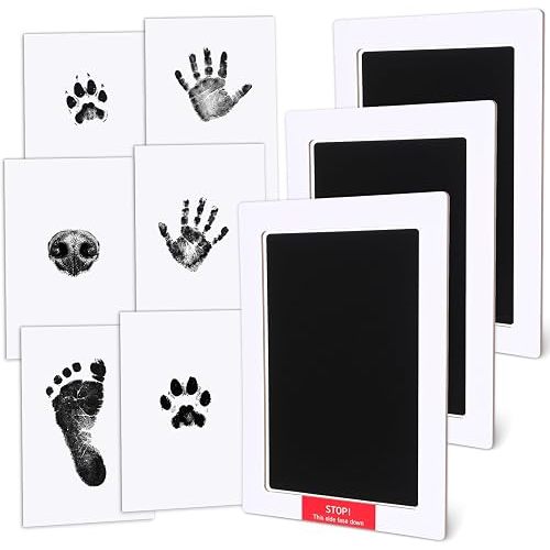Jetec 3 Pieces Extra Large Inkless Baby Handprint and Footprint Kit Clean Touch Ink Pad for Infant Hands, Feet and Dog Paw Prints, Includes Ink Pad & Keepsake Cards for Newborn Baby Pet Gifts