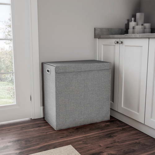 Lavish Home Two-Sided Fabric Laundry Hamper with Lid and Handles, Gray