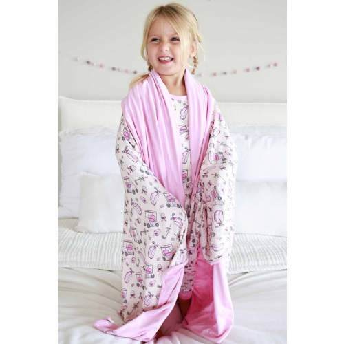 Double Sided Bamboo Kids Blanket in Caddie Crew Pink | Caden Lane