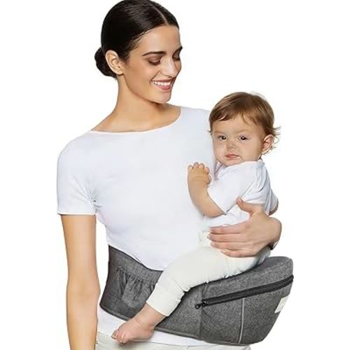 Baby Carrier with Hip Seat, Ergonomic Front Carrier for Newborns & Toddlers, Adjustable Waistband with Strong Support, Large Pocket Design, Grey