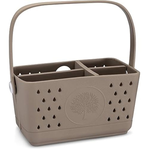 Parker Baby 3 Piece Bath Caddy & Insert | BPA Free & Food Grade Shower Caddy Organizer for Toys & Supplies | Quick-Dry, Sturdy & Perfect Size Shower Basket w/Handle in Neutral Colors