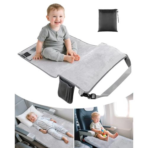 Toddler Airplane Bed, Portable Airplane Seat Extender Travel Bed for Kids, Soft Baby Plane Travel Essentials for Flying, Toddlers Long Flight Must Haves Footrest