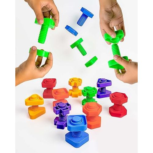 Skoolzy 24-Piece Nuts and Bolts - Montessori Motor Skill Set for 18 Month+ Kids with eBook