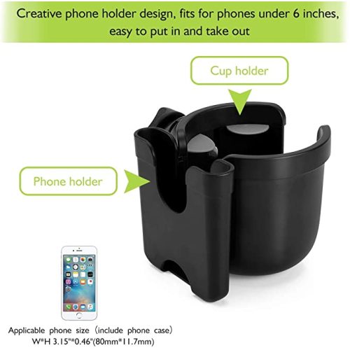 Accmor Stroller Cup Holder with Phone Holder, Bike Cup Holder, Universal Cup Holder for Uppababy Nuna Doona Strollers, 2-in-1 Cup Phone Holder for Stroller Bike Wheelchair Walker Accessory