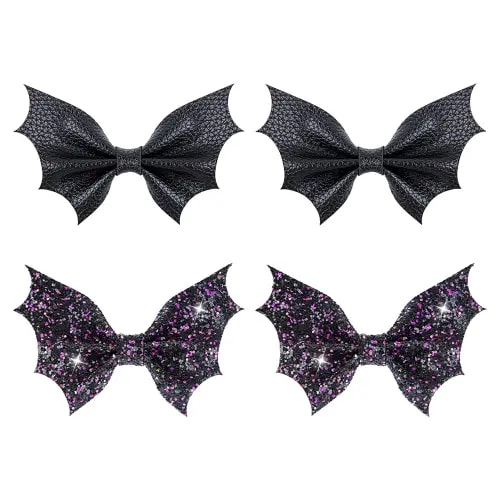 Black Bat Hair Bow Clips, 2 Pcs PU Leather & Glitter Halloween Hair Clips with Alligator Clips, Baby Girl Toddler Halloween Bat Hair Clip, Infant Cosplay Costume Hair Accessories