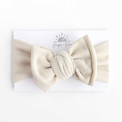 Neutral Waffle Baby Headbands – Oversized Bows for Newborn & Baby Girls (White, Beige, Brown)