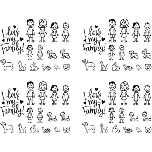 4 Pcs Car Sticker I Love My Family Car Bling Stickers and Decals Pet Cat Dog Animal Decal and Cars Walls Laptop Luggage for Car Window Bumper Phone Notebook Decorative Decal Practical Design