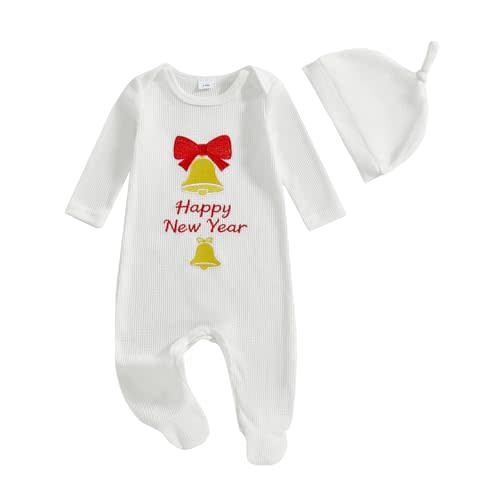 FYBITBO My First Christmas Baby Boy Outfit Newborn Boy Girl Santa-Capped Christmas Footie Romper Onesie Xmas Clothes
