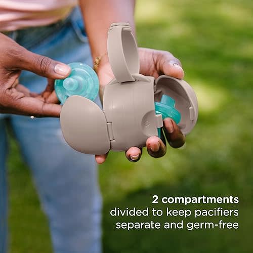 Ubbi On-The-Go Dual Pacifier Holder, Keep's Baby's Binkies Clean and Accessible, Portable for Travel, Diaper Bag Accessory Must Have for Newborns, Taupe, 2-Pack