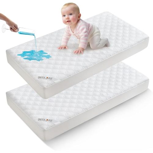 BEDLORE Waterproof Mattress Protector Crib, 2 Pack Soft & Skin Friendly Mattress Pads, Breathable & Noiseless Mattress Cover Fits Baby Crib Toddler Bed (52''x28'')