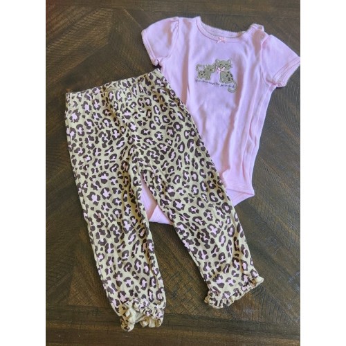Carter’s Baby Girl's Pink One Piece And Cheetah Print Pants Set Size 24M Pre Own