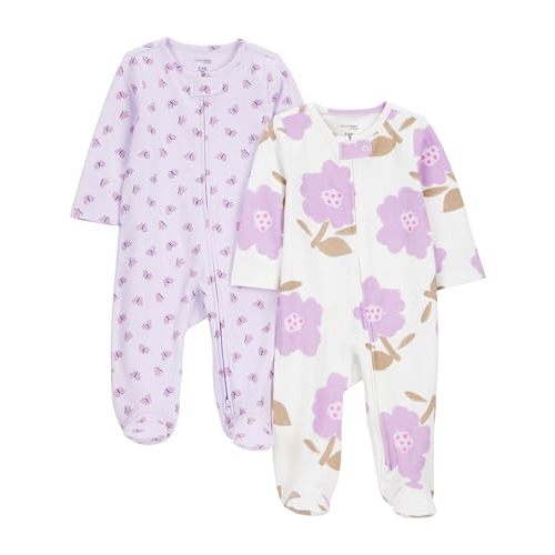 Simple Joys by Carter's Baby Girls' Cotton Footed Sleep and Play, Pack of 2