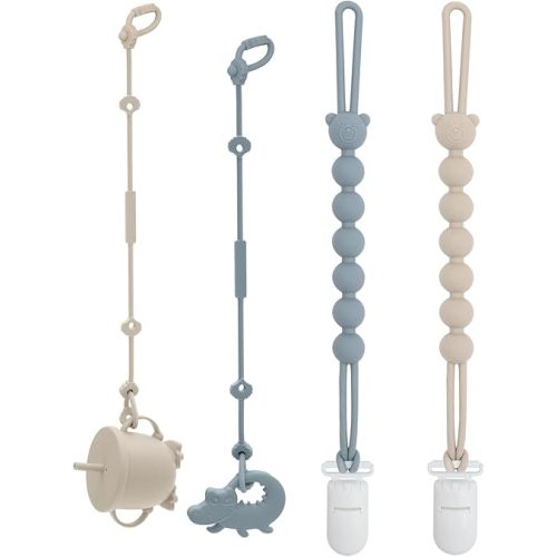 ALVABABY Silicone Toy Strap And Pacifier Clip Holder Smoother Clips for Newborn Baby Boys Girls Teether Bottle Toys Car Seat 4 Packs 4GJL14-CA