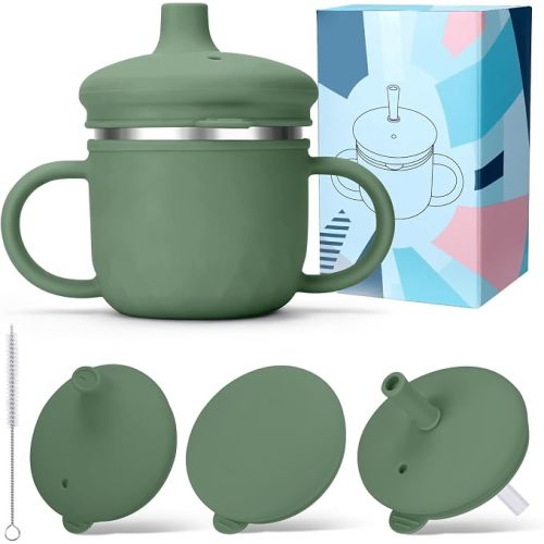 BUSOHA 3 IN 1 Stainless Steel Toddler Sippy Cup - 8oz Baby Sippy Cup