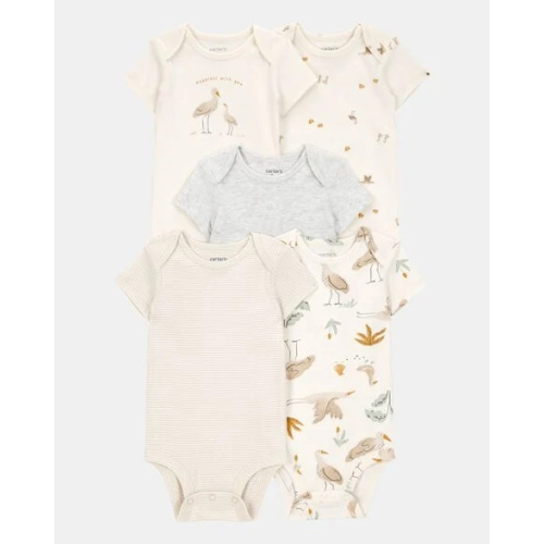Baby 5-Pack Striped Birds Short-Sleeve Cotton Bodysuits - Ivory | Carter's