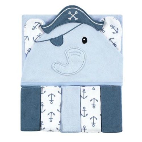Hudson Baby Infant Boys Hooded Towel and Five Washcloths, Pirate Elephant, One Size