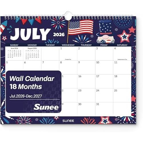 SUNEE Wall Calendar 2026-2027 18 Months Jul. 2026 - Dec. 2027, 14.5"x11.5" Big Grid Hanging Calendar with Note for Organizing & Planning, Monthly Calendar 2026-2027 with Last Month and Next Month, Seasons Color