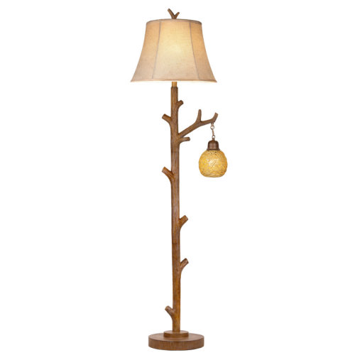 Latitude Run® 62" Rustic Farmhouse Tree Trunk Floor Lamp With Woven Night Light,4-Way Rotary Switch For Living Room Bedroom Study, Bulbs Included | Wayfair