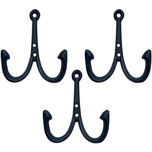 Nautical Anchor Cast Iron Black Fish Wall Hook Coat Beach Towel Key Holder Screws Included (3 PCS)