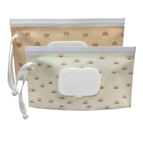 Wipe Dispenser, 2-Pack Portable Refillable Wipe Container,Reusable Travel Baby Wipes Dispenser, Waterproof and Dustproof, Suitable for Travel, Outdoor Activities, Shopping (Bohemian)