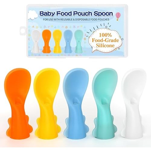 Infant Feeding Essentials & Baby Food Pouches Attachable Toppers: Seamless, Non-Drip Spoons for Baby's Diet, Compatible with Assorted Pouch Forms, Perfect for Infants 3+ Months, Pack of 5