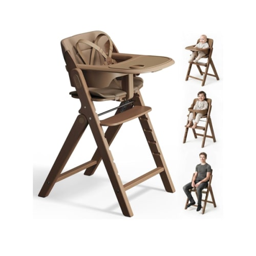 Mamazing GrowPod Pro Wooden Baby High Chair for 6 Months to 300lbs, Easy to Clean with Tray, Compact Foldable Highchair for Kitchen & Dining Room, with 5-Point Safety Harnesses and Guard Bar