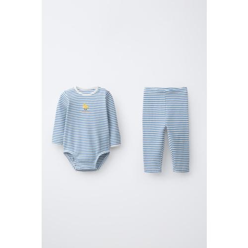 EMBROIDERED CHICK STRIPED BODYSUIT & LEGGINGS SET - Navy blue | ZARA United States