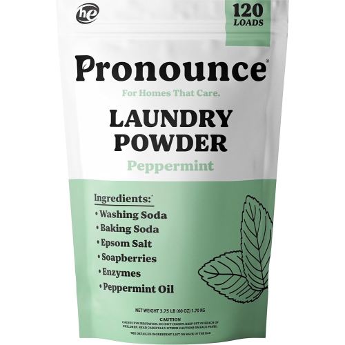 Pronounce Laundry Detergent Powder Alternative | Non-Toxic, Eco-Friendly, Natural for Sensitive Skin, Eczema, and Babies. Stain + Smell Fighting. HE Safe (Peppermint, 120 Loads)