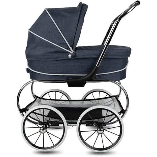 Valco Baby Classic Denim Blue Bassinet Doll Stroller – Timeless Design, Removable Bassinet, Perfect for Imaginative Play