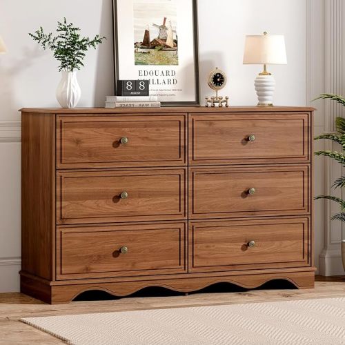 Modern Chest of Drawers with 6 Drawers,Deep Drawers,Clothes Organizer,Large Storage Cabinet for Living Room, Bedroom,Hallway,with Anti-Tipping Device,Brown