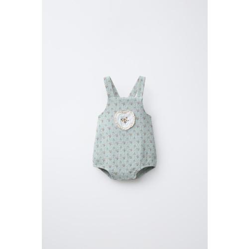 LACE TRIM FLORAL ROMPER - Blue / Green | ZARA United States