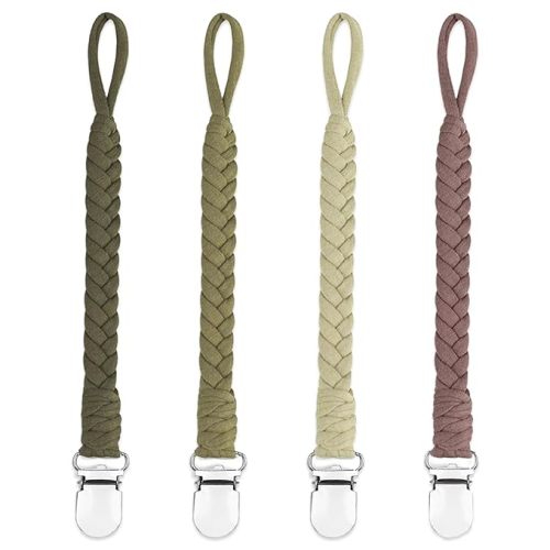 4 Pcs Pacifier Clip, Pacifier Clips for Boys & Baby Girls Pacifier Holder Clip Binky Clips Braided 100% Handmade Fits All Pacifiers(Green, 4 Pack)