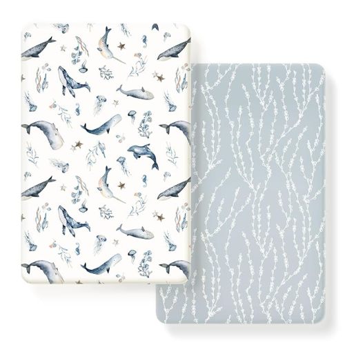 GRSSDER Stretchy Ultra Soft Jersey Knit Fitted Pack n Play Sheets Set 2 Pack, Portable/Mini Crib Mattresses for Boys and Girls, Universal Fit for Pack N Plays Pads Safe and Snug
