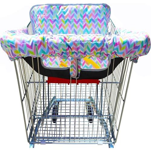 2-in-1 Shopping Cart and High Chair Cover-Grocery Cart Cover for Babies Toddlers Infants Resturant Highchair Cover-Padded Folds to Portable Pouch for Baby Boy Girl (Geometry)