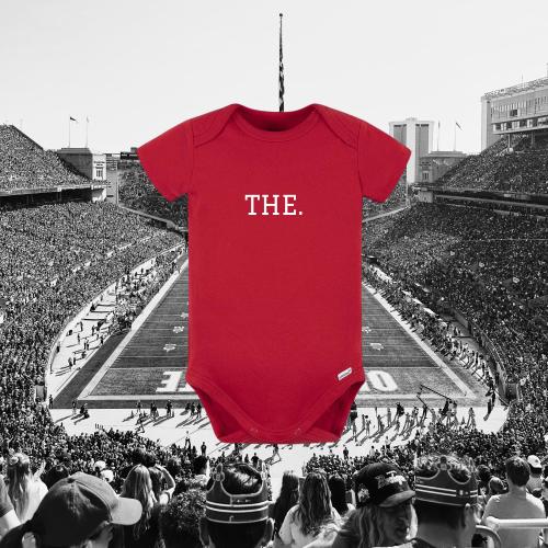 Baby Onesie – “THE.” | Ohio State Buckeyes Inspired | Scarlet Red Bodysuit for Game Day