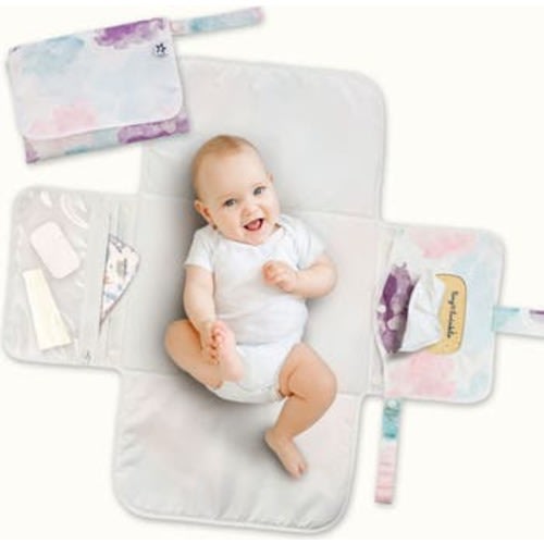Portable/Foldable Waterproof Diaper Changing Pad with Smart Wipes Pocket