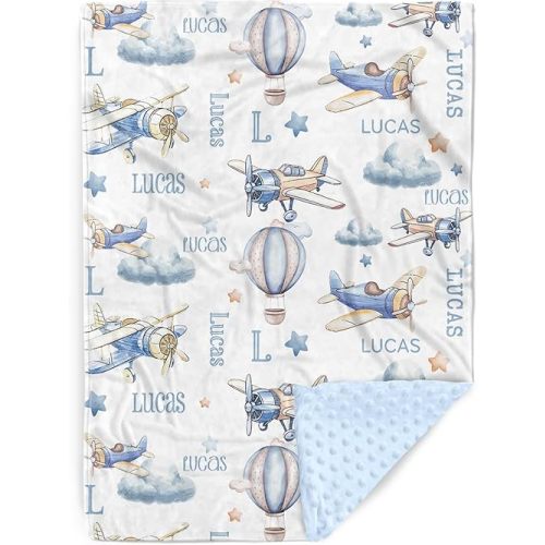 Personalized Baby Blankets for Boys Girls, Custom Name Baby Blanket with Toy Airplane Design, Soft Receiving Blanket for Newborns and Toddlers, Ideal for Baby Showers and Nursery Decor